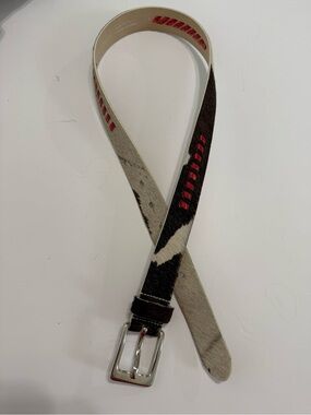 Bloomingdale's Black & White Haircalf Belt with Red Accent Stitching
